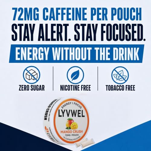 Image of LyvWel 72mg Caffeine Pouches, Peach Sweet Tea, 5-Pack, 80 Count