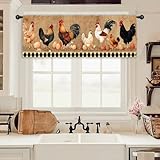 Miyotaa Vintage Rooster Chicken Kitchen Curtain Valance 54W x 18H Rod Pocket Retro Rustic Farmhouse Country Window Treatment for Living Room Bedroom Bathroom