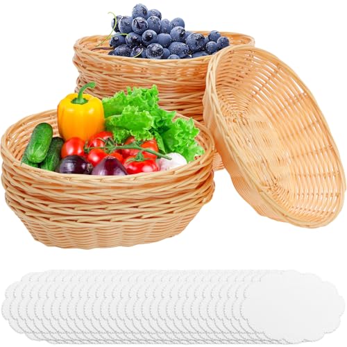 12 Pcs Oval Small Plastic Bread Basket, 8.6 x 6.6 x 2.3 Inch Wicker Bread Baskets, Food Storage Serving Container for Family Party Kitchen Restaurant Centerpiece Vegetables Fruits Display