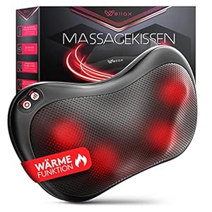 Wellax – Massagekissen mit Wärmefunktion & 360° Drehung – Shiatsu Nackenmassagegerät mit 3 Geschwindigkeiten für Schultern & Rücken – inkl. Verlängerungsgurt – Neck Massager, Schwarz