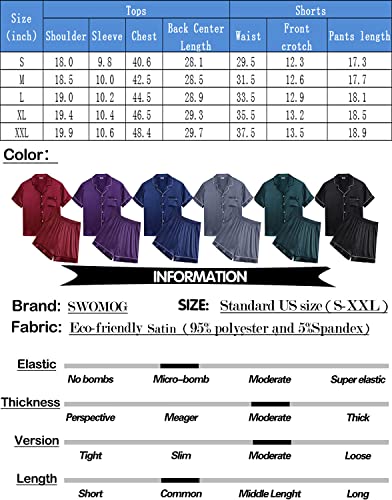 Image of SWOMOG Men Satin Silk Pajamas Sets Short Sleeve Sleepwear Button-Down PJs Sets Two-Pieces Loungewear with Pockets