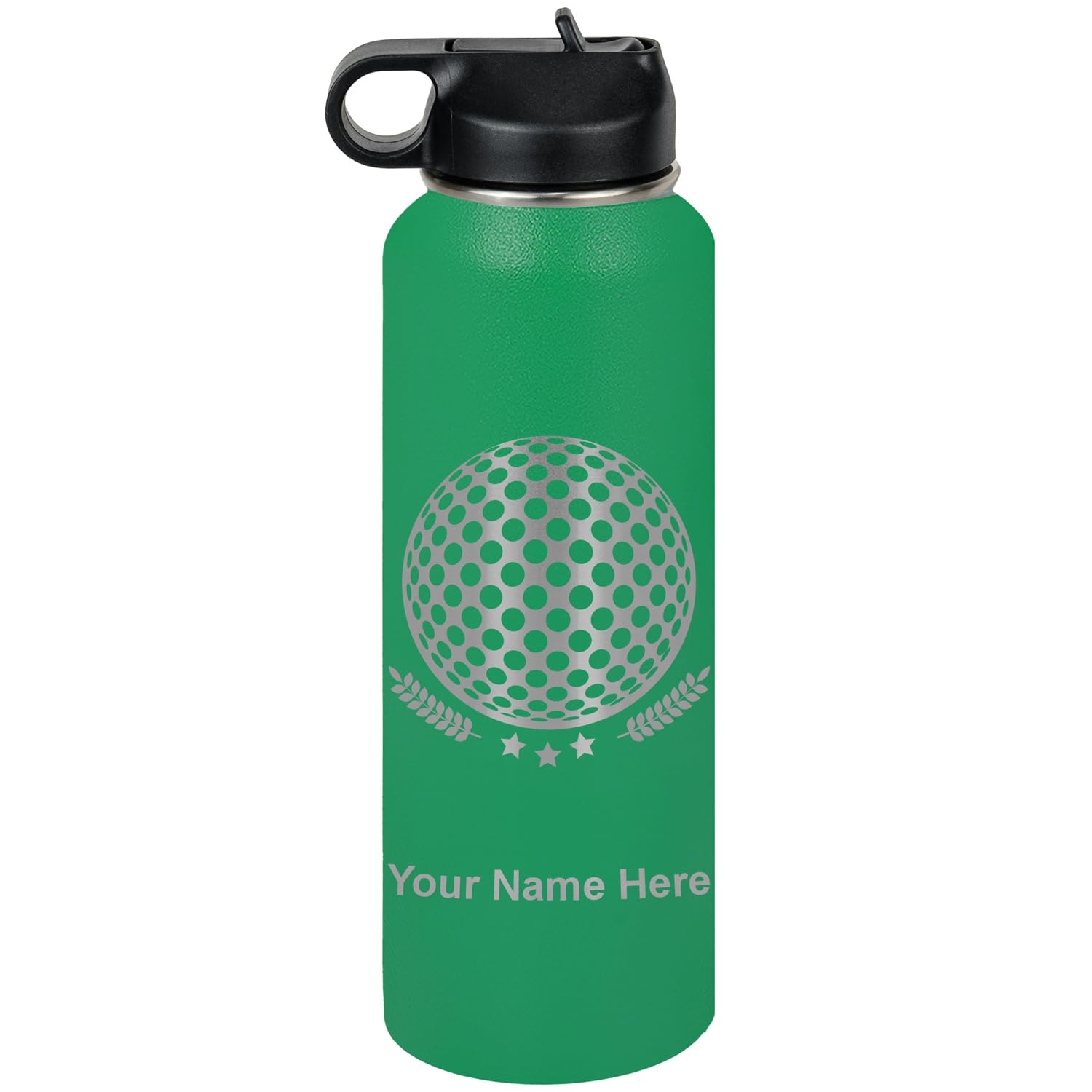 LaserGram Personalized Water Bottle, Golf Ball, Stainless Steel Double Wall Vacuum Insulated with Flip Top Straw, Custom Engraved Gift (40oz / 1180ml Green)