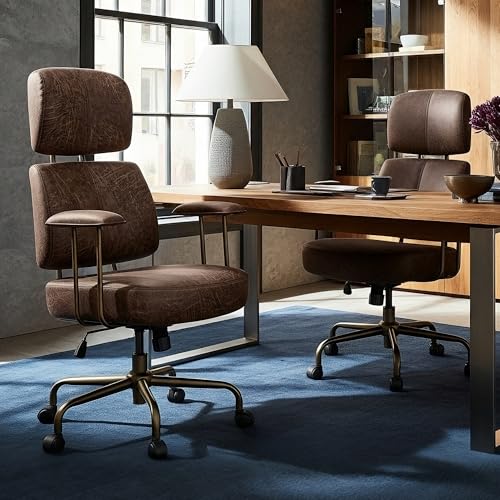 Image of EUREKA ERGONOMIC Home Office Desk Chairs, Ergonomic Computer Chair with High Back, Executive Office Chair with Lumbar Support, Spring Cushion Seat, Mid-Century Modern, Brown