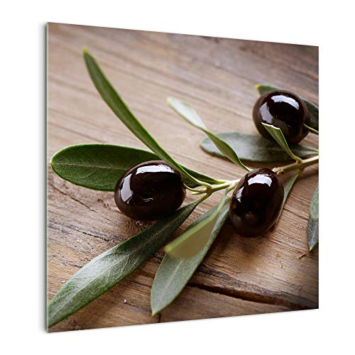 Küchenrückwand 'Oliven auf Holz' in div. Größen, Glas-Rückwand, Wandpaneele, Spritzschutz & Fliesenspiegel