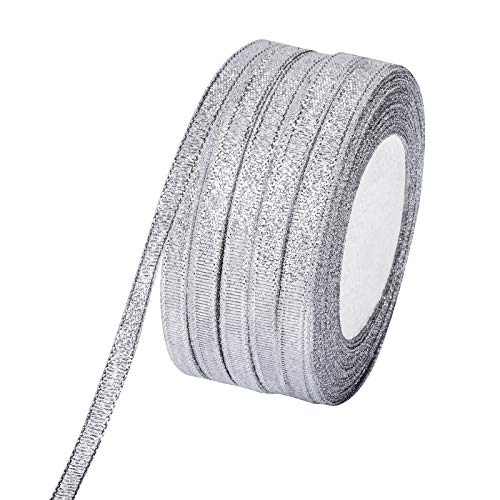 Molshine WT-OR64 125Yard(5Rolls) Silver Organza Ribbons Shimmer Sheer Thin Glitter Ribbon cover