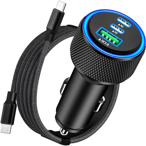 [Apple MFi Certified] iPhone 17 Car Charger Fast Charging, KYOHAYA 3-Port 67W PD/QC Car Power Adapter USB-C Charger Cigarette Lighter + Type-C Braided Cord for...