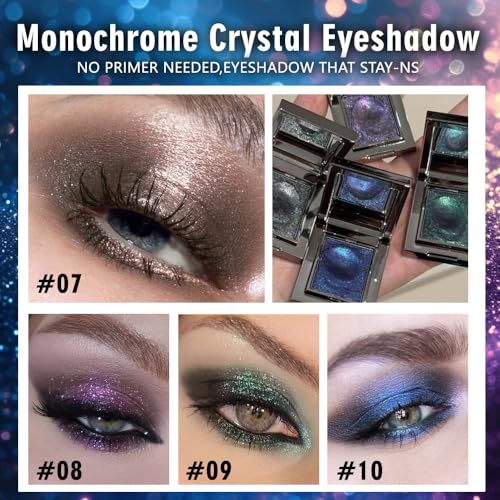 Image of WanTuoluo Sparkly Eyeshadow Palette for Women, Single Monochrome Eye Shadow Makeup, Shiny Pressed Cream Powder, Blendable Natural sombras para ojos, Holographic,Vegan,Travel (10-sparkly-Blue)