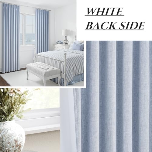 Image of DustyBlue 102 Inches Long Blackout Curtains for Kids Bedroom 2 Panels Set, Pinch Pleated Living Room Curtain Linen Thermal Coastal Drapes Floor to Ceiling Track Light Blue Decor (40 inchWx102 inchL)