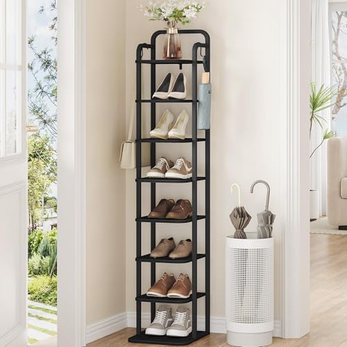 8 Tiers Vertical Shoe Rack, Narrow Shoe Tower, Tall Shoes Shelf w...