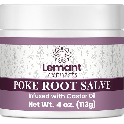 Lemant Organic Poke Root and Castor Oil Salve (4 oz) - Herbal Poke Root Salve infused with Castor Oil Calendula Plantain Red Clover Boswellia Shea Butter and Lavender