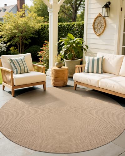 Image of Rounds Jute Carpet - Handwoven Natural Fiber Rug for Living Room, Bedroom, Entryway | Boho Chic Eco-Friendly Area Rug | Rustic Designer Floor Mat:-(Jute Tikki, 6x6 feet