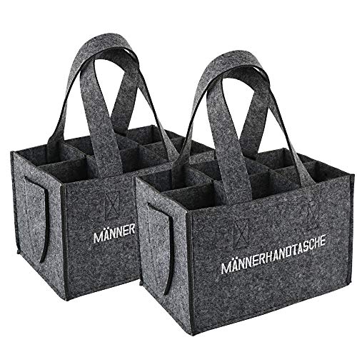 VINFUTUR 2 Stk Flaschentasche Filz 6 Flaschen Männerhandtasche Bier Flaschenträger Filztasche Flaschenbeutel mit Seperate Trennwand für Bierflaschen Bierdosen Cocktailflaschen Getränkedosen
