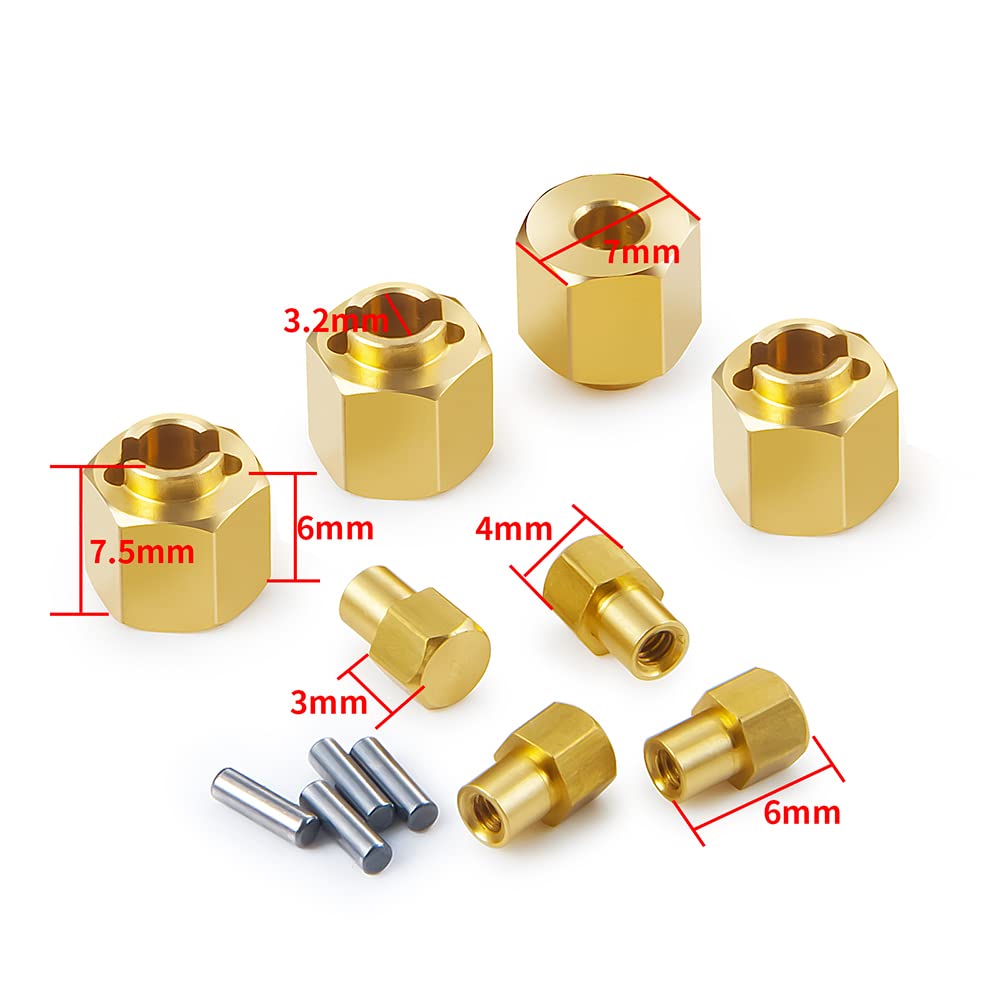 RCLIONS Brass RC Wheels Hubs Hex 6mm Extended Wheel Spacers for AXIAL SCX24 Deadbolt C10 Gladiator Bronco JLU 1/24 RC Crawler Truck Car Upgrades