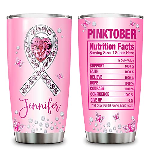 Hyturtle Personalized Gifts For Breast Cancer Awareness Month Warrior Fighter Survivor - Printed Ribbon Nutrition Fact Custom Name 20Oz Stainless Steel Tumbler For Women Girl Mom Daughter #TOP2