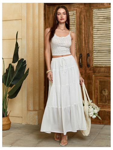 Image of Verdusa Women's Long Maxi Skirt Boho Flowy Flared Ruffle Skirts 2026 Beach Vacation Summer Going Out Outfits