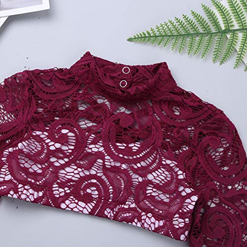 YiZYiF Girls' Kids 2 Piece Athletic Long Sleeve Turtleneck Crochet Top and Shorts Set for Workout/Gymnastics/Dancing3