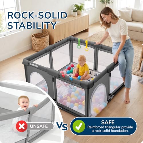Image of Foldable Baby Playpen, 50 inchx50 inch, Dark Gray