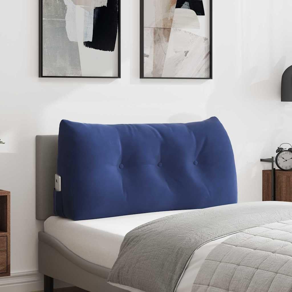 Samt Rückenkissen 100x24x50 cm Bett Lesekissen Polizeiblau | Bequemes Keilkissen mit praktischer Seitentasche und abnehmbarem Bezug für erholsame Momente im Schlafzimmer und Wohnzimmer.