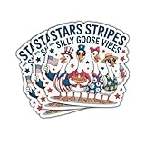 3Pcs Stars Stripes and Silly Goose Vibes Sticker, Silly Goose 4th of July Sticker, Funny Fourth of July Stickers Gifts for Patriotic Independence Day Holiday Decor for Window Car Laptop Phone Helmet