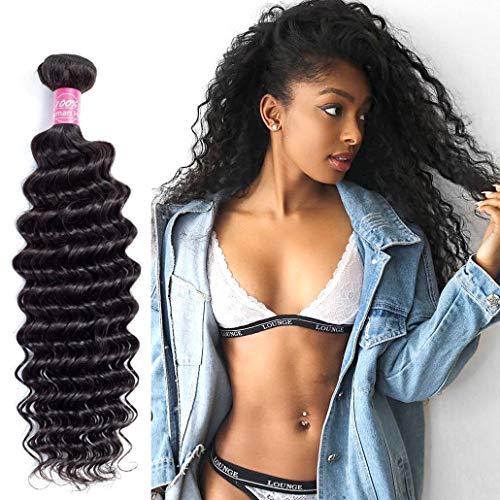 YUZHU Brazilian Human Hair Bundles Deep Wave Hair 30" 100% Unprocessed Brazilian Deep Curly Hair Weave Remy Virgin Hair Extension Natural Color