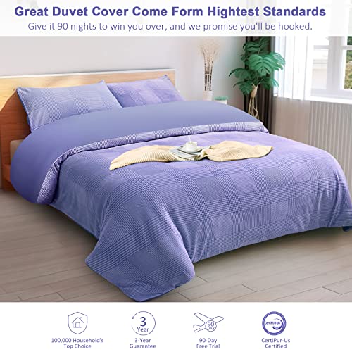 Bedspick Velvet Duvet Cover Set Twin Size 2 Pieces, Navy Blue Soft Reversible Comforter Cover Sets, Plaid Striped Duvet Cover, 1 Duvet Cover 68X90 Inches And 1 Pillow Sham #TOP6