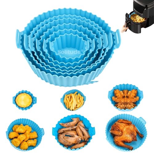 Image of Solitude 6 Pcs Reusable Air Fryer Silicone Pot Liners - Non-Stick| Heat-Resistant Basket Baking Trays for Air Fryers| Ovens | Dishwasher Safe | Multicolor | Ideal for Healthy, Mess-Free Cooking
