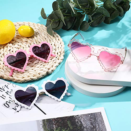 Weewooday 3 Pairs Toddler Heart Shaped Sunglasses Kids Heart Glasses For 3-8 Years Girl Boy Outdoor Party (Pink, Transparent Pink, White) #TOP3