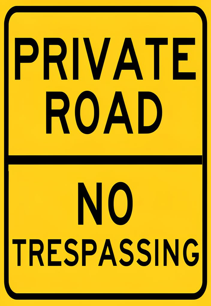peiyeety Private Road No Trespassing Tin Sign 12x8 Inch, Vintage Yellow Metal Wall Decor, Rustic Warning Sign for Driveway, Gate, Garage, Cabin, Farm, Gift for Homeowners