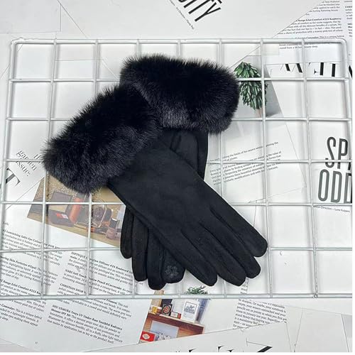 TRIXES Luxuriöse Touchscreen-Damenhandschuhe mit Fellbesatz – Winter-Thermohandschuhe in Einheitsgröße – in Geschenkbox