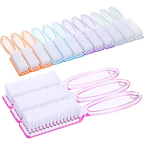 15 Pieces Handle Grip Nail Brush Handle Fingernail Scrub Cleaning Brushes Pedicure Brush for Toes and Nails Cleaning, 5 Colors