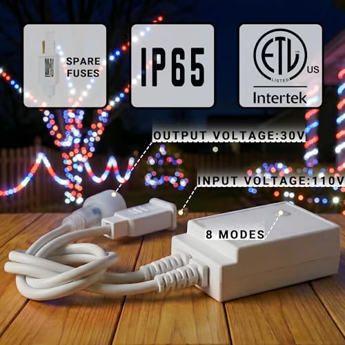 Image of 100ft Rope Lights For Outside,Connectable Flexible Tube Lights with 8 Modes Controller, Waterproof Red /Blue /White LED Rope Lighting for Deck,Garden,Pool,Patio,Bedroom,Indoor & Outdoor Landscape Light