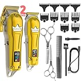 Ufree Hair Clippers for Men + T-Blade Trimmer Kit, Professional Hair Cutting Kit Beard Trimmer Barbers Clippers for Men Women Kids Clipper Set Cordless & LED Display (Gold)