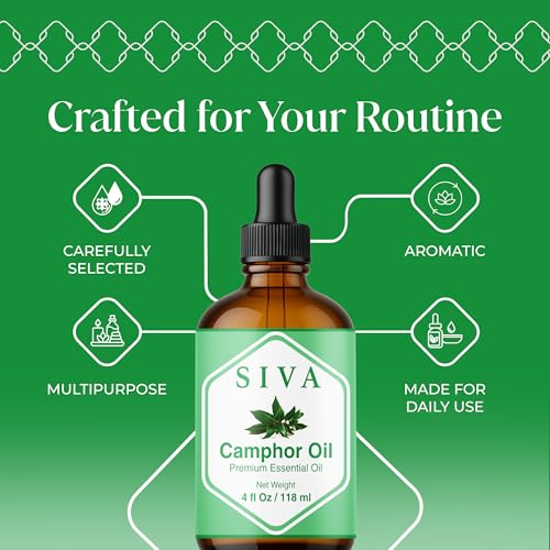 Image of Siva Camphor Essential Oil 4 Fl Oz - for Diffuser, Skin & Hair Care - Ideal for Massage & DIY Blends- with Dropper