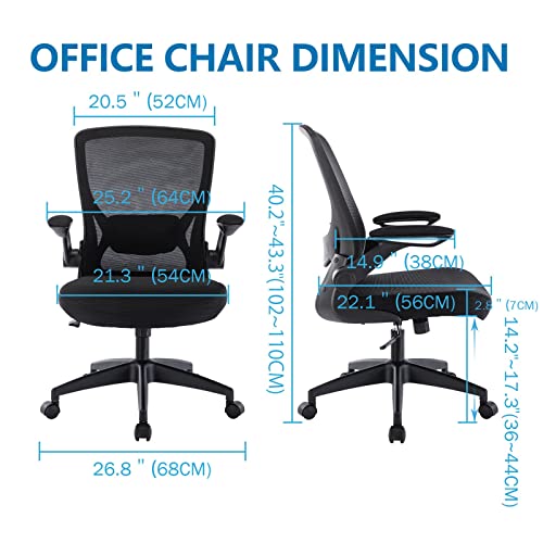Kerdom Ergonomic Office Chair, Breathable Mesh Desk Chair, Lumbar Support Computer Chair With Wheels And Flip-Up Arms, Swivel Task Chair, Adjustable Height Home Gaming Chair #TOP4