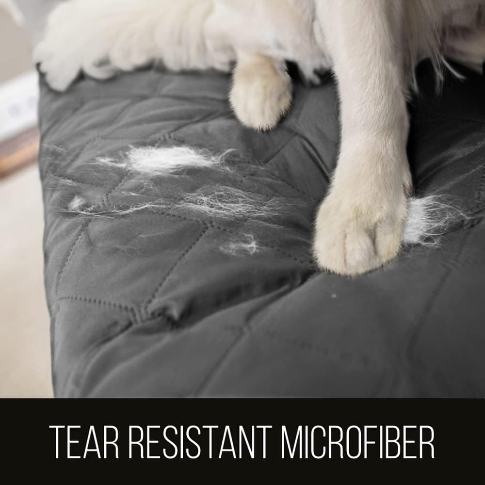 Sofa Shield Couch Slip Cover with Patented Strap, Large Cushion Protector, Reversible Stain and Dog Tear Resistant Slipcover, Quilted Microfiber 62in Seat, Washable Covers for Dogs Pets Kids, Charcoal
