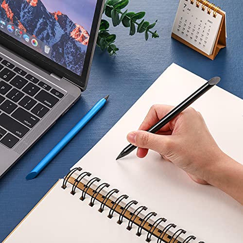 2 Pieces Metal Inkless Pen Inkless Erasable Pencil Metallic Pencil Aluminum Pencil For Writing, Drawing, Drafting, Home Office School Supplies (Black And Blue) #TOP3