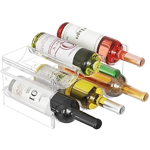 Plastic Water Bottle Organizer and Wine Rack Storage Holder,2 Tier 6 Containers Stackable Free-Standing Bottle Storage Rack for Kitchen Countertops, Table Top, Pantry, Bars, Cabinets, Fridge - Clear