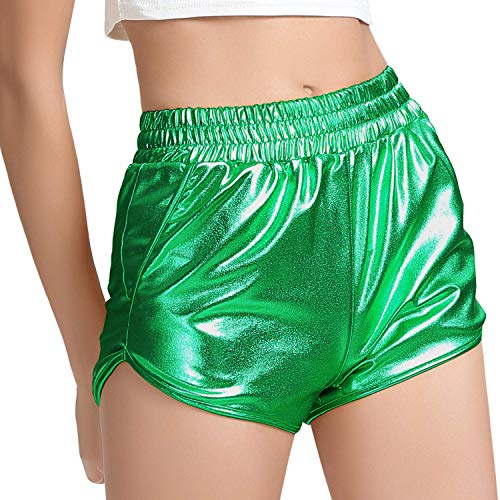 Image of Perfashion Women's Metallic Shiny Shorts Sparkly Hot Yoga Outfit