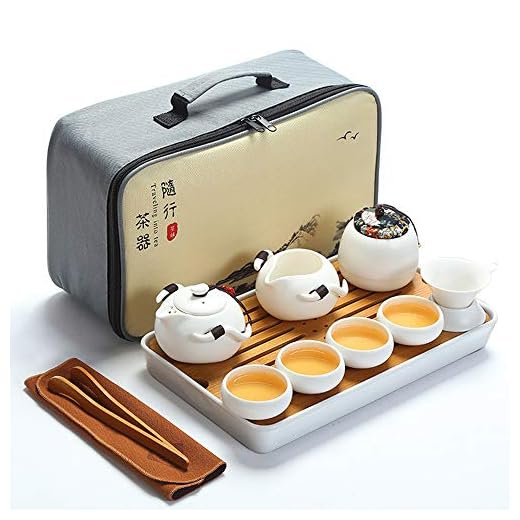 fanquare Portable Travel Tea Set,Handmade Kungfu Tea Set,Porcelain Teapot,Teacups,Bamboo Tea Tray with a Portable Travel Bag,White