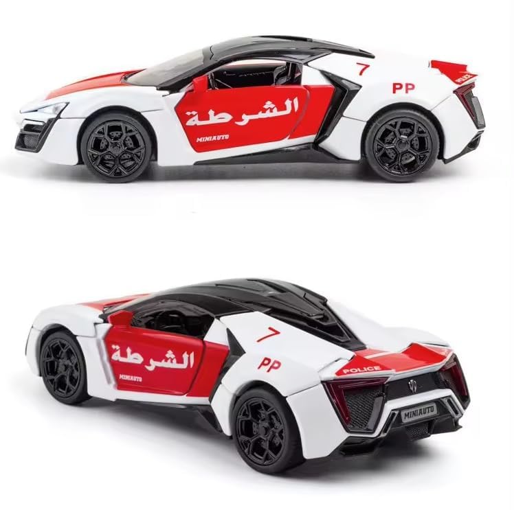 Image of 1:32 Scale LYKAN HYPERSPORT Dubai Police Toy Car | Metal Pullback Diecast Car for Kids with Openable Doors, Sound, Light Effects Toy for Car Enthusiasts (Color As Per Available), Multicolor