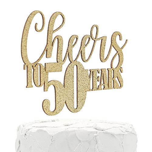 Nanasuko 50Th Birthday/Anniversary Cake Topper - Cheers To 50 Years - Double Sided Gold Glitter - Premium Quality Made In Usa #TOP18