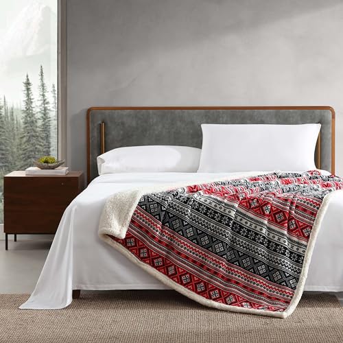 Image of Eddie Bauer - Throw Blanket, Brushed Fleece & Plush Sherpa Soft Bedding, Blanket for Couch & Bed (Fair Isle Black, 50 inch x 60 inch)