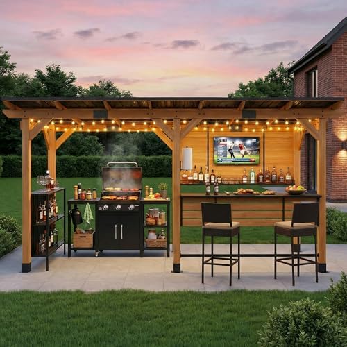 6x14 FT Cedar Wood Entertainment Bar Center - Modern Outdoor Bar ...