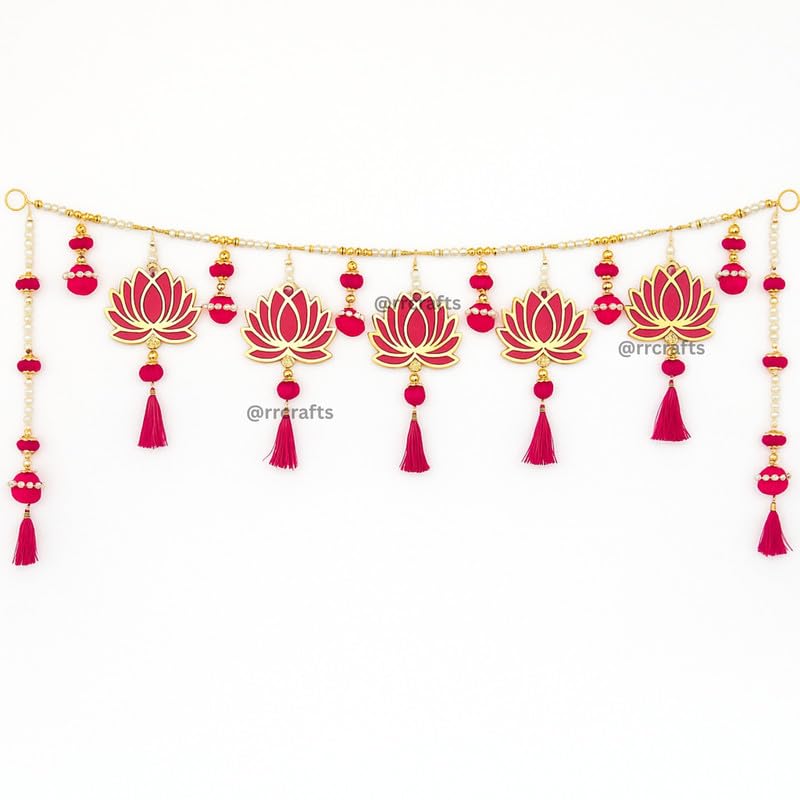Image of Lotus Pink Jhumki Toran for Door Entrance,Toran for Main Door,Mandir, Diwali Festival Decor,Diwali Ganesh Pooja New Year Inauguration Wedding Festival Home Decor
