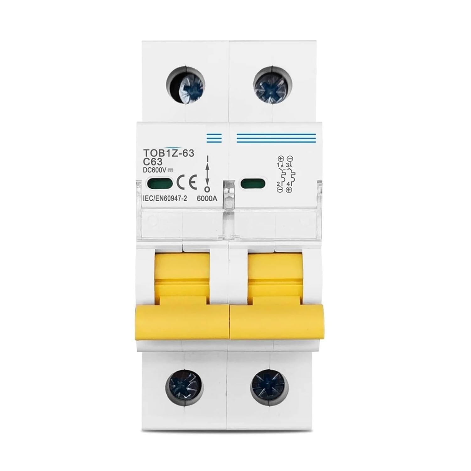 2P DC 600V Circuit Breaker MCB C Curve Single Pole Direct-Current Fuse PV 1Pcs(2P 50A)