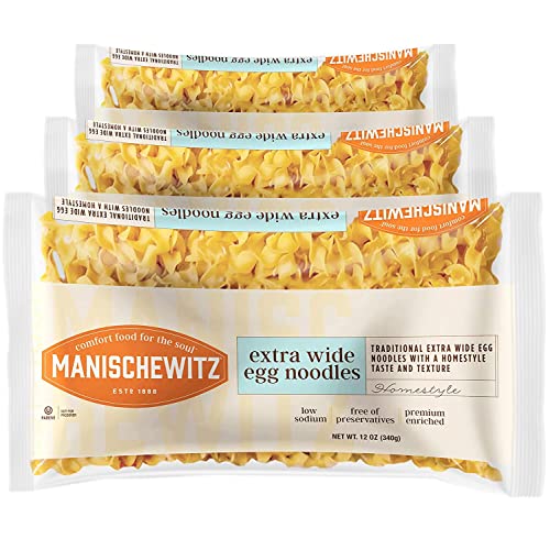 Manischewitz Traditional Extra Wide Egg Noodles 340g (Pack of 3), Homestyle Taste & Texture, Premium Enriched, No Preservatives, Low Sodium