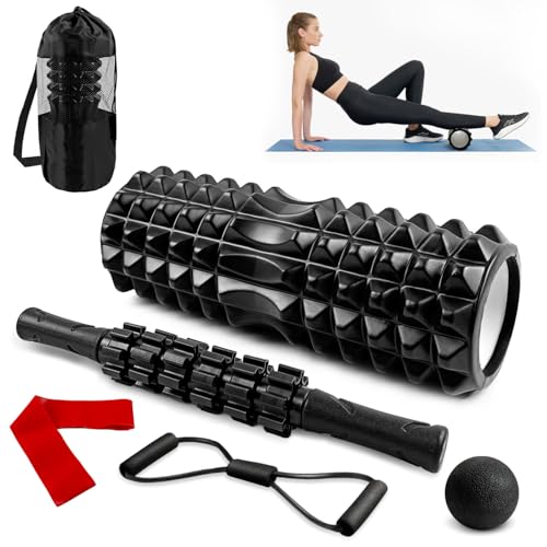 Rouleau de Massage, Musculaire, 5 en 1 Foam Roller, Rouleau Massage Dos, Jambes, Pilates, Rouleau de Massage Musculaire Idéal pour Yoga, Fitness & Récupération Sportive