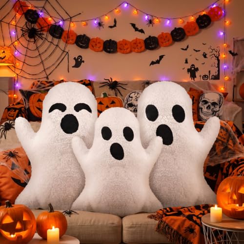 Image of Konohan 3 Pcs White Ghost Halloween Throw Pillows Lovely Plush Stuffed