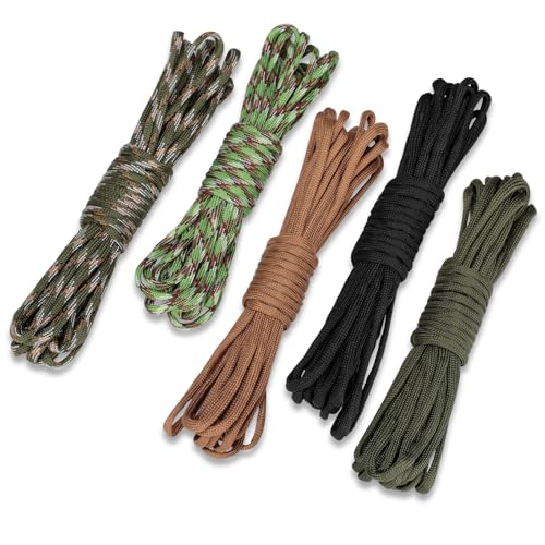 Cozary 5 Colores×6m/19ft Cuerda Paracord, Cuerda Supervivencia, Cuerdas 4mm, Cuerdas Nylon 7 Core Strands, Máximade 250kg, para Camping, Senderismo, DIY Pulsera Paracord, Total 98ft