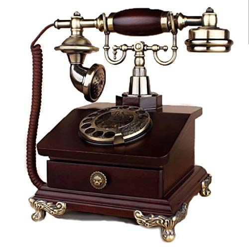 MHTCJ téléphone rétro, style ancien téléphone avec bois et corps en métal, cadran rotatif fonctionnel et Socket téléphone rouge, bureau, hôtel